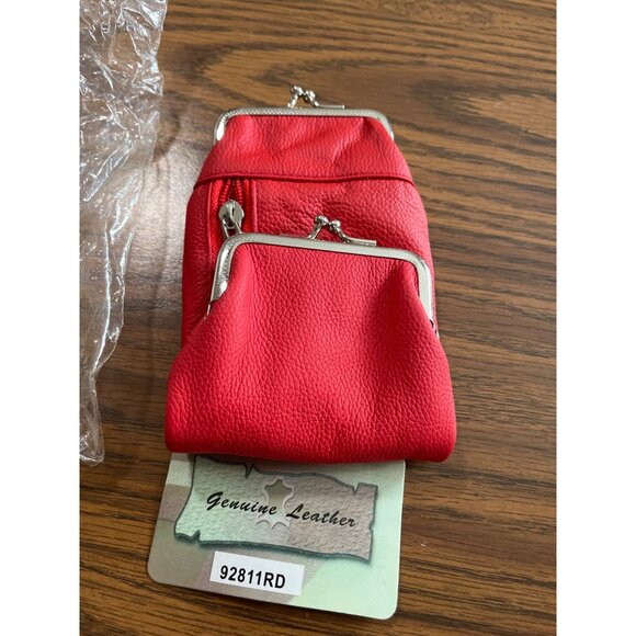 Cigarette case red leather double clip and zippered - Picture 1 of 6